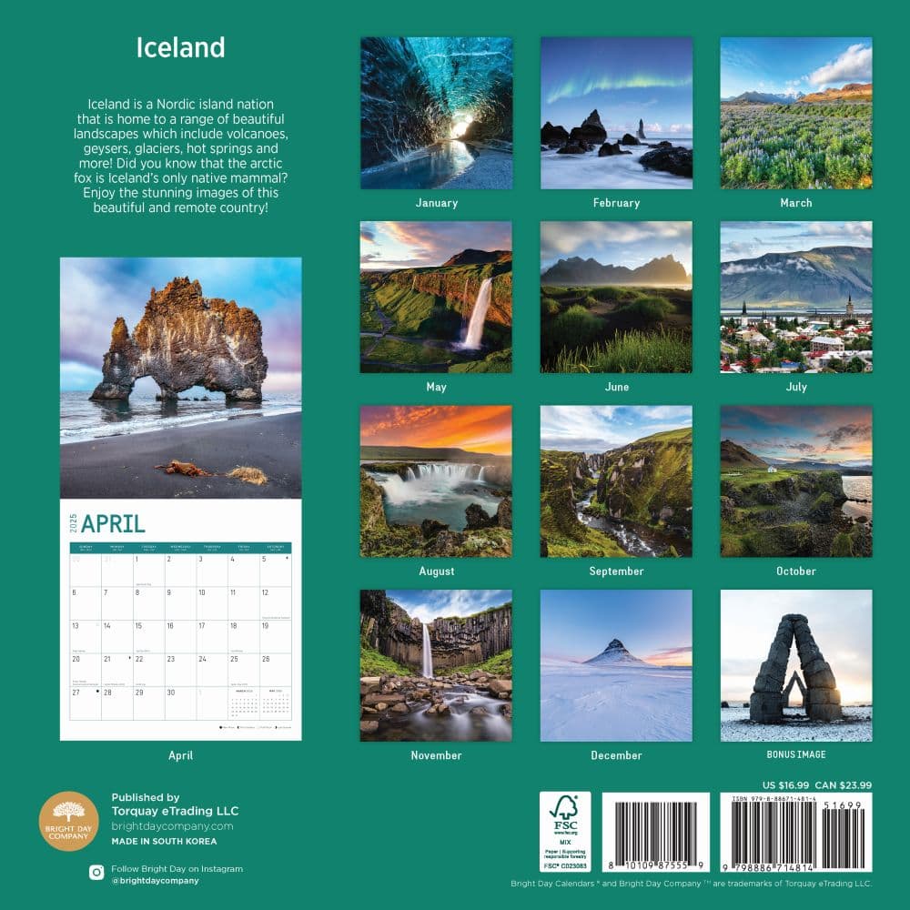 Iceland 2025 Wall Calendar First Alternate Image width="1000" height="1000"