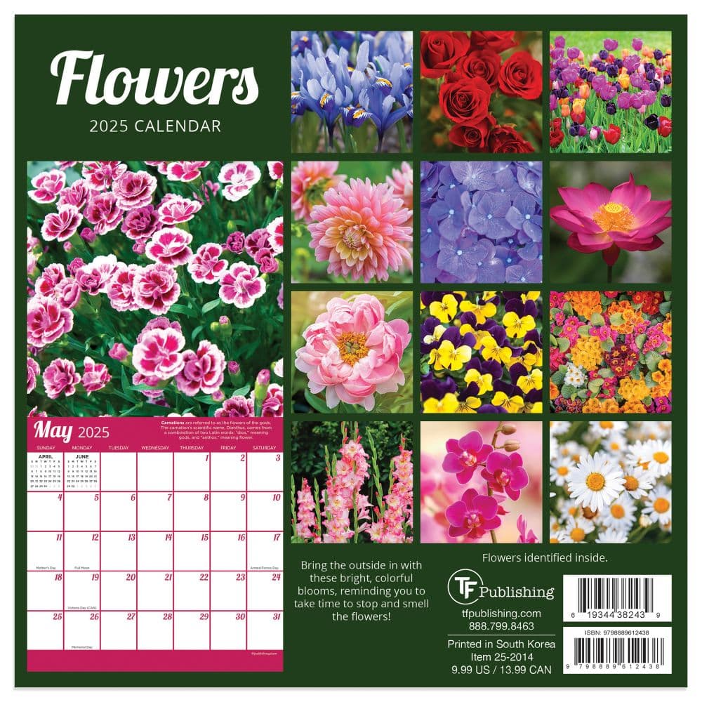 Flowers 2025 Mini Wall Calendar Back Cover