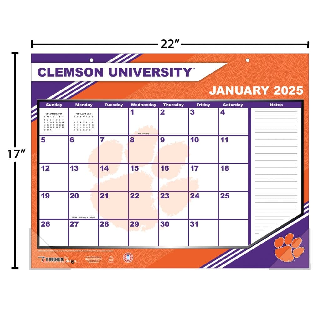 COL Clemson Tigers 2025 Desk Pad
