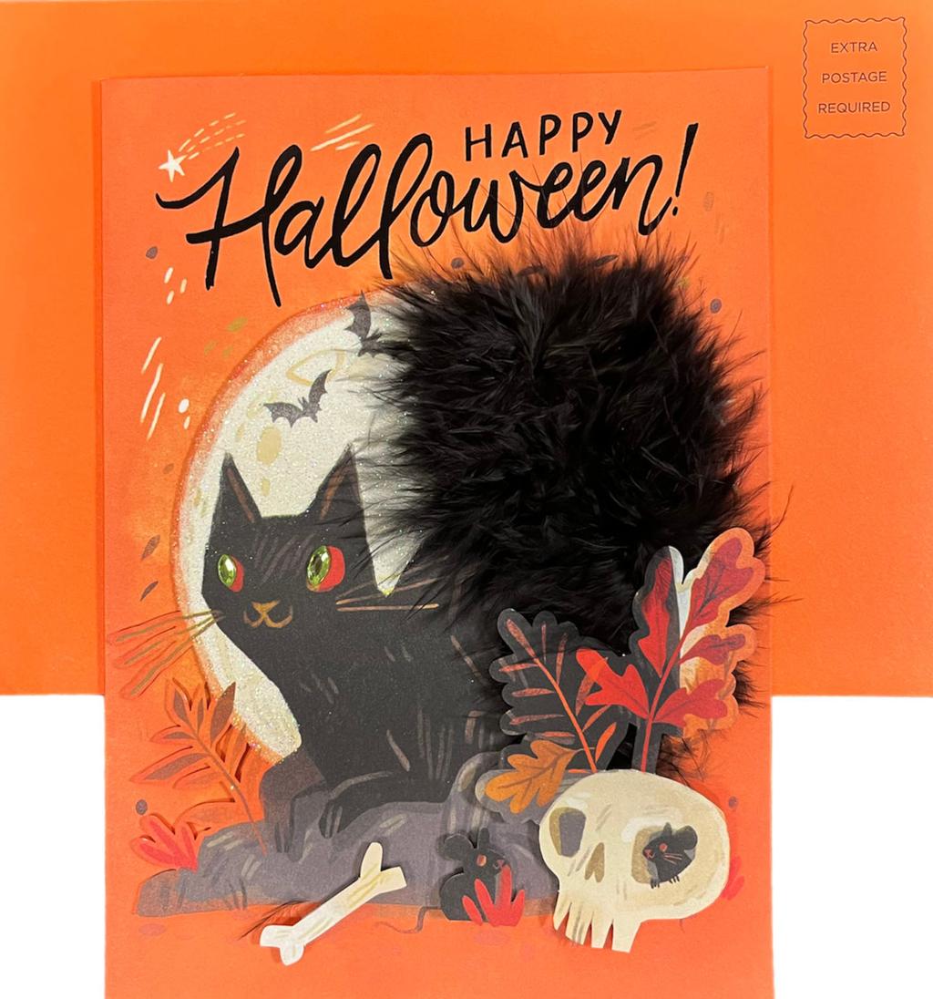 Black Cat Boa Tail Halloween  Card