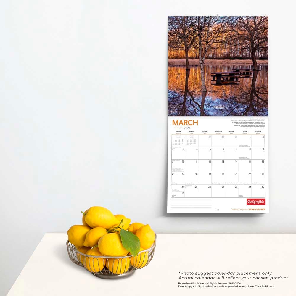 Canadian Geographic Wild Weather 2024 Wall Calendar on a wall