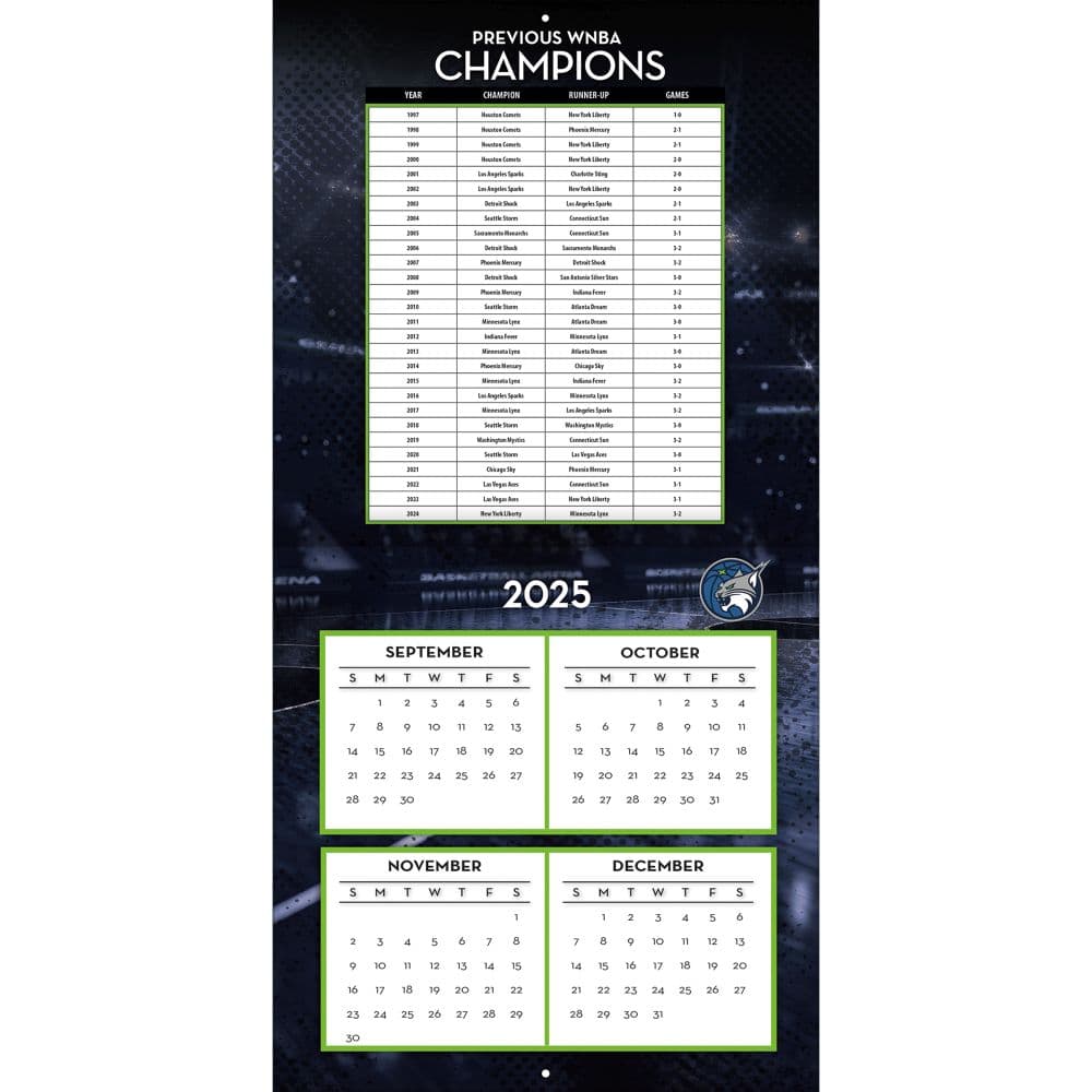 WNBA Minnesota Lynx 2026 Wall Calendar Second Alternate Image
