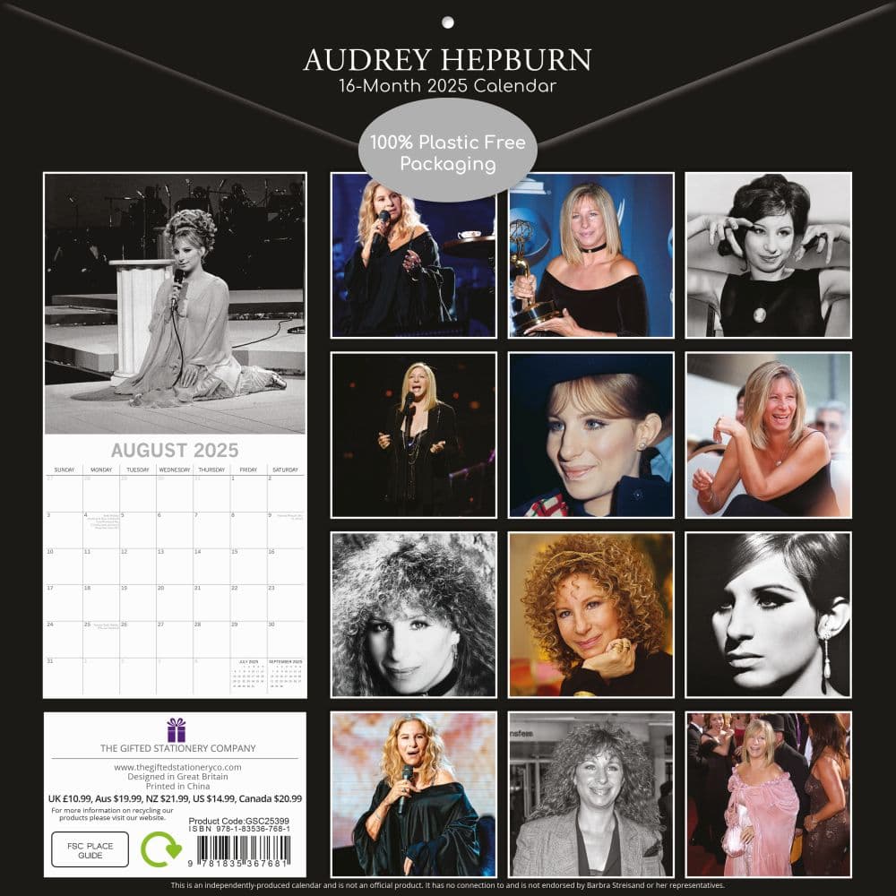 Barbra Streisand 2025 Wall Calendar back cover