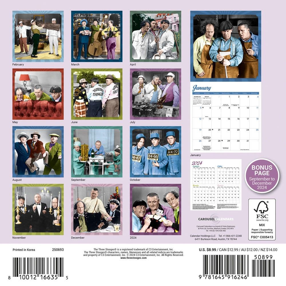 Three Stooges 2025 Mini Wall Calendar First Alternate Image width=&quot;1000&quot; height=&quot;1000&quot;