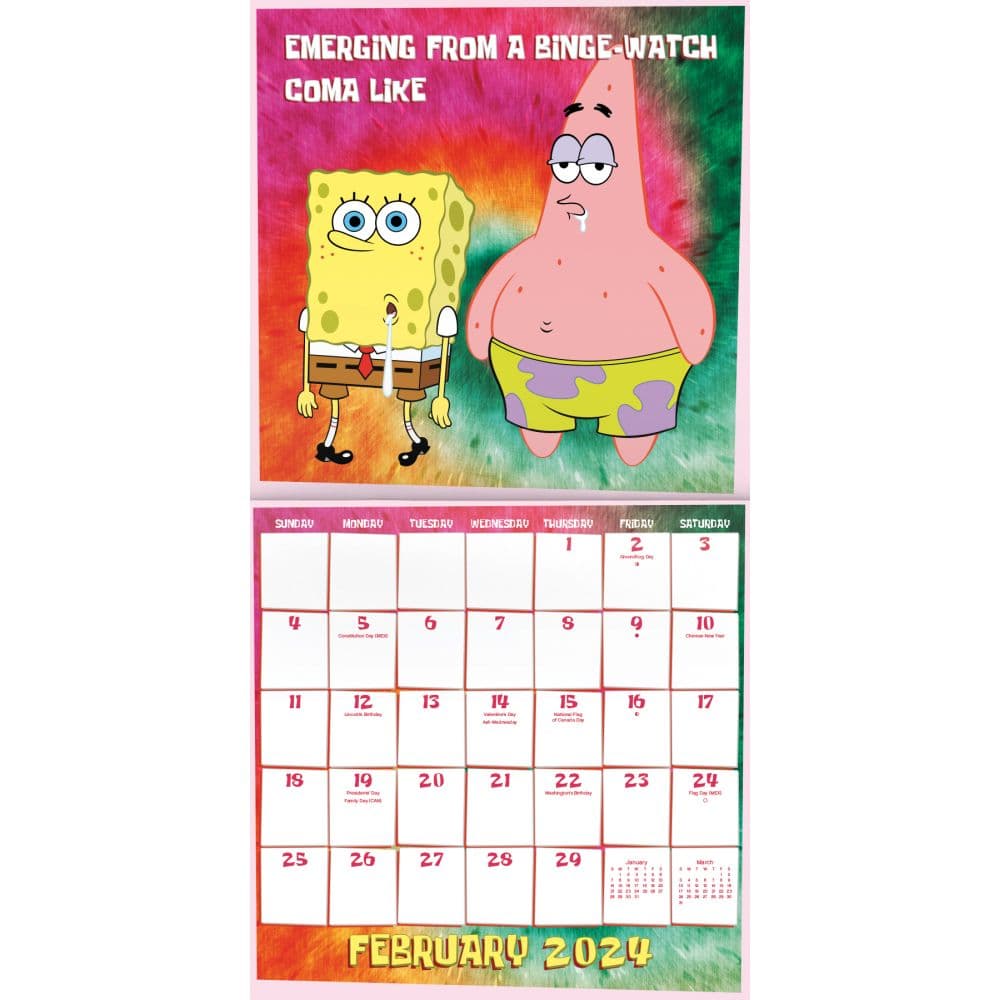 SpongeBob Squarepants 2024 Movie 2024 Wall Calendar Alt3
