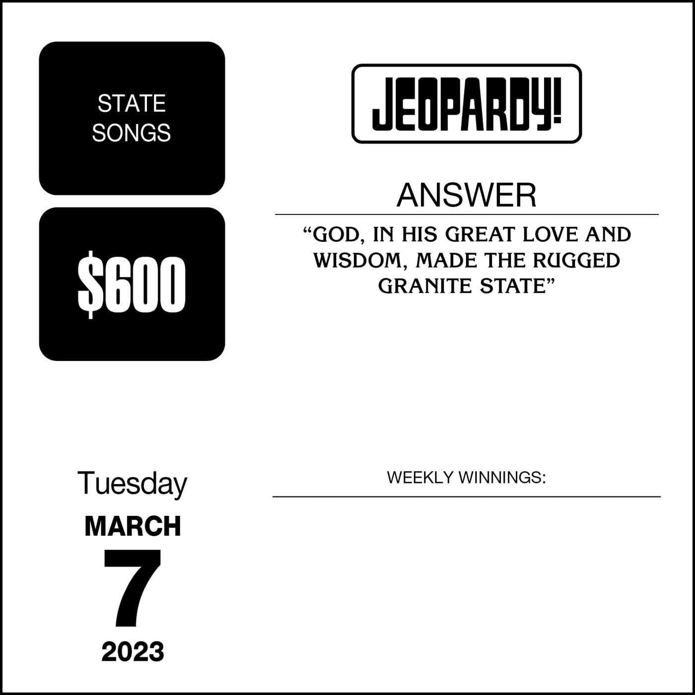 Jeopardy! 2023 Day-to-Day Calendar - Calendars.com