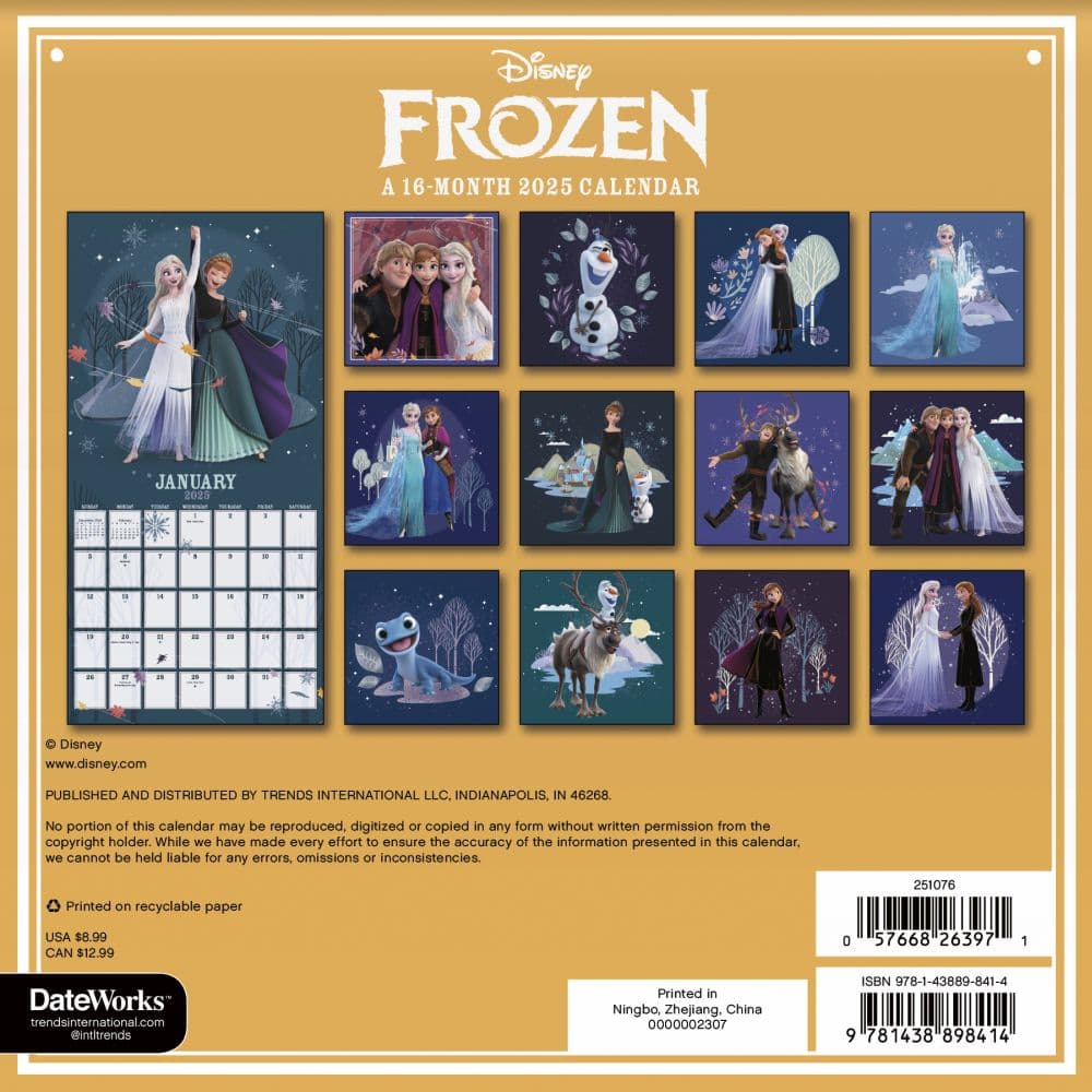 Disney Frozen 2025 Mini Wall Calendar Alt1