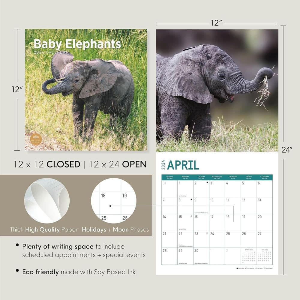 Baby Elephants 2024 Wall Calendar Seventh Alternate Image width=&quot;1000&quot; height=&quot;1000&quot;