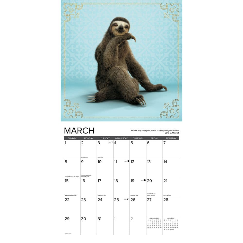 Sloth Yoga 2026 Wall Calendar Second Alternate Image