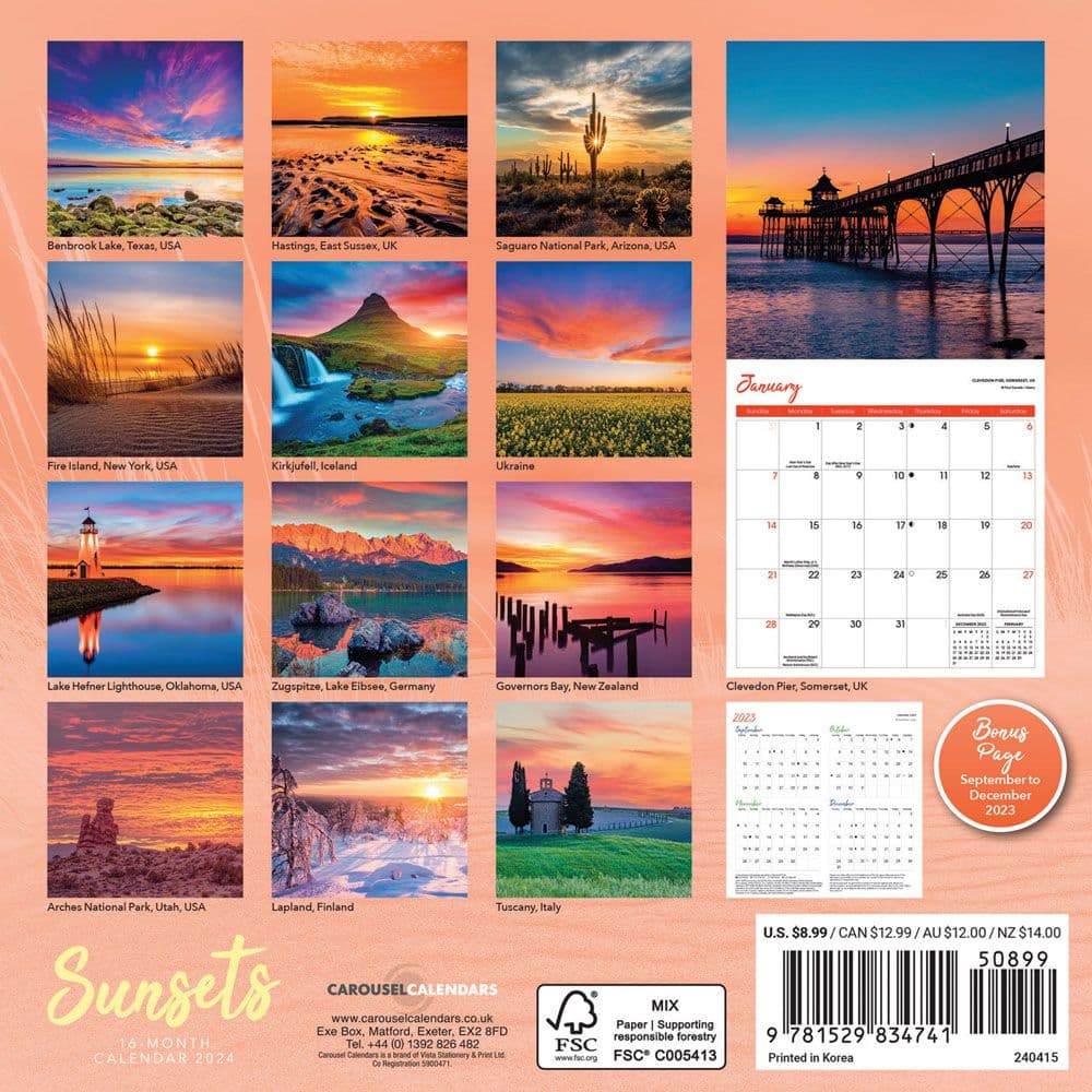 Sunsets 2024 Mini Wall Calendar