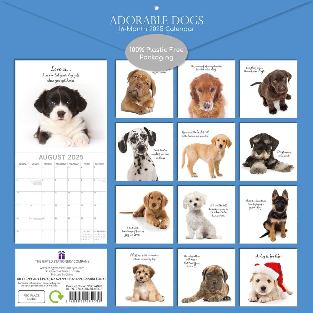 Adorable Dogs 2025 Wall Calendar