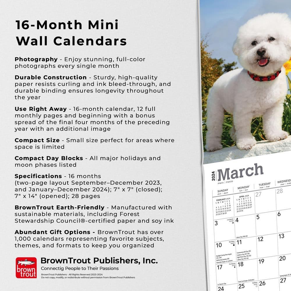 Bichon Frise 2024 Mini Wall Calendar