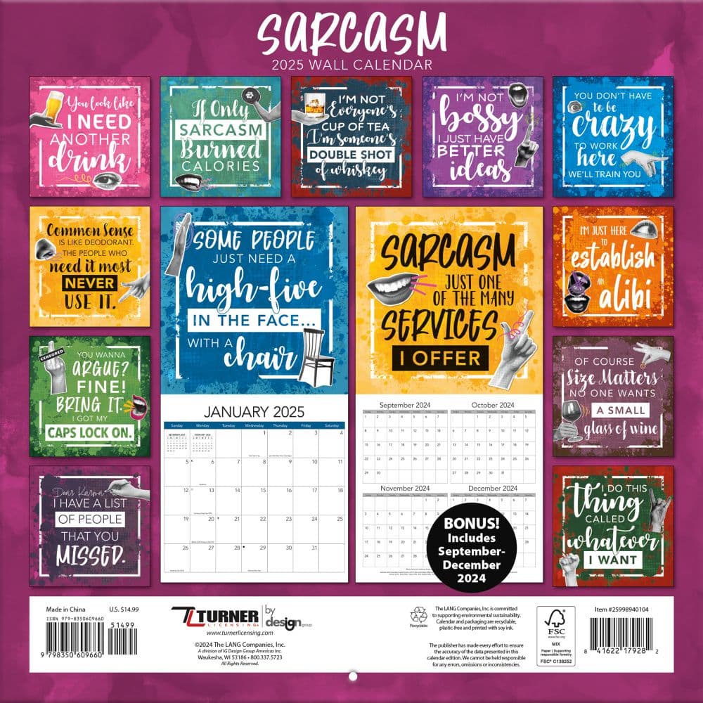 Sarcasm My Love Language 2025 Wall Calendar First Alternate