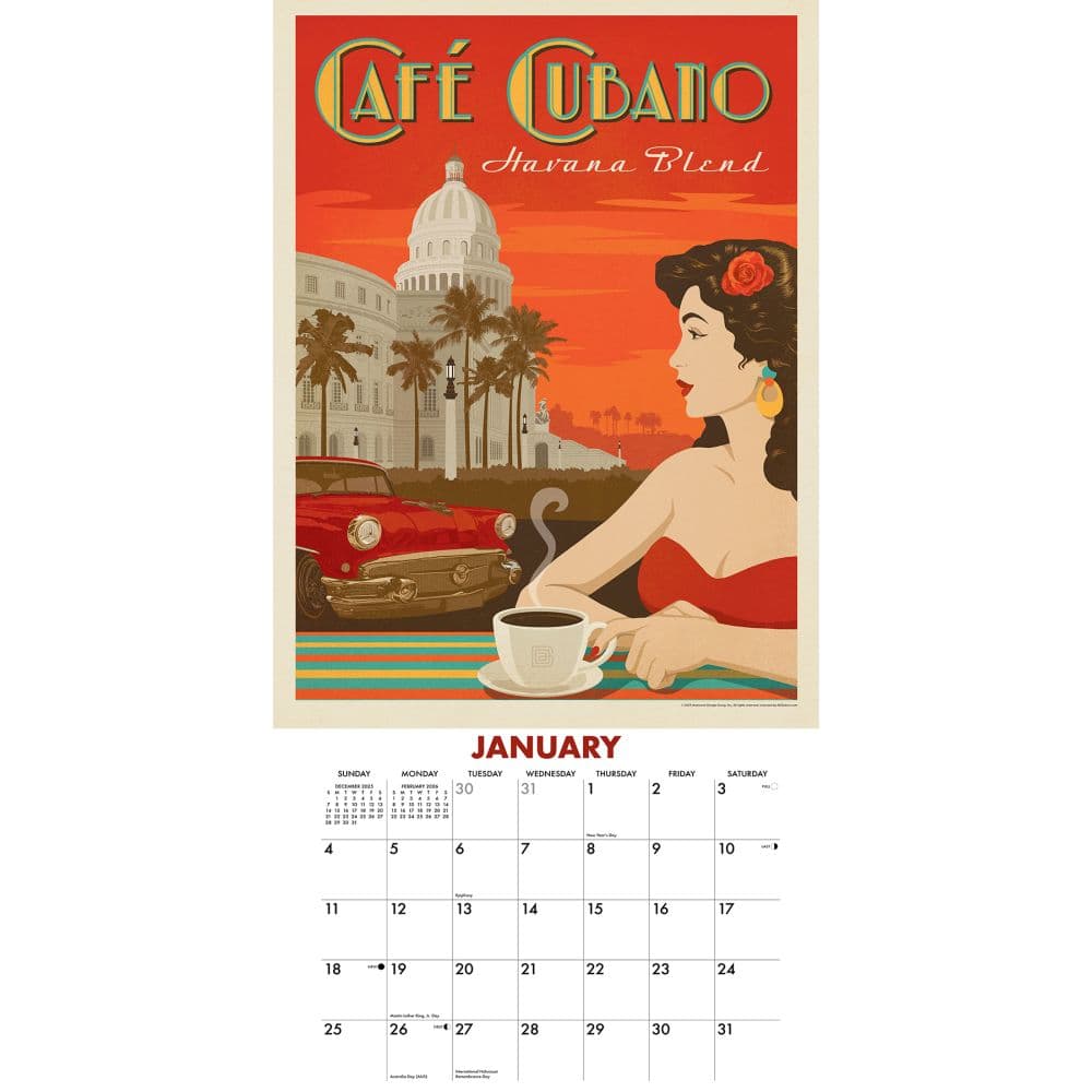 Coffee Delights Classic Travel Posters 2026 Wall Calendar Second Alternate Image