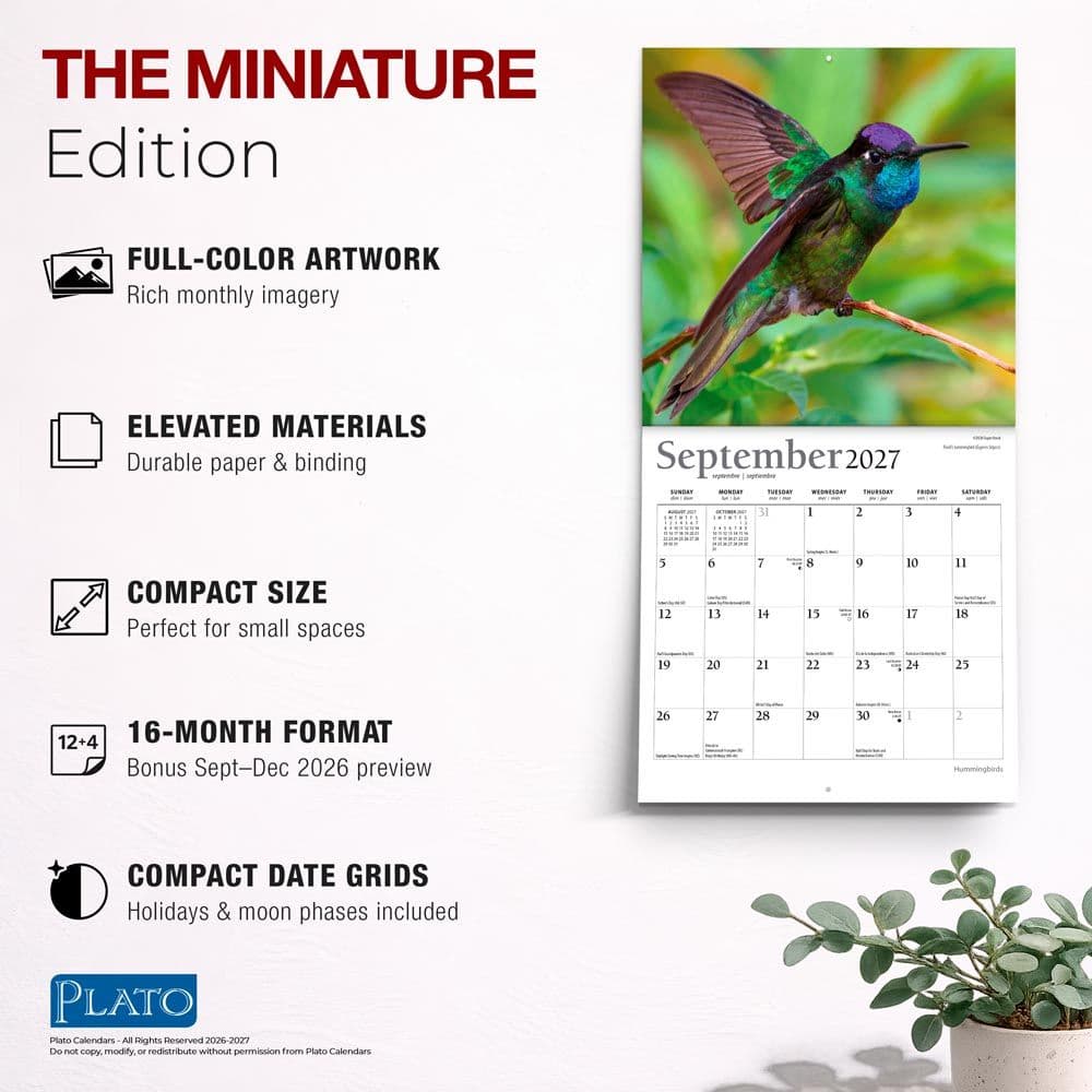 Hummingbirds Plato 2027 Mini Wall Calendar Fifth Alternate Image