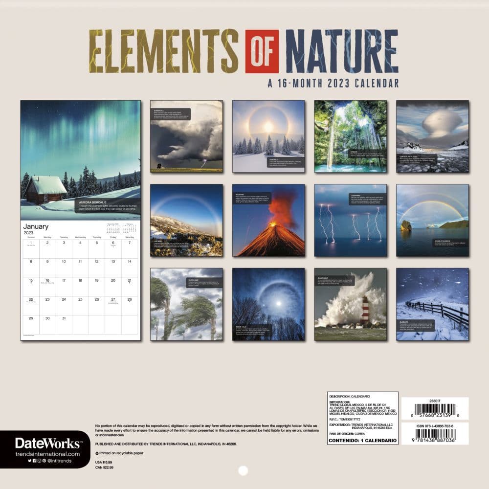 Dateworks Calendar 2023 Elements Of Nature 2023 Wall Calendar - Calendars.com
