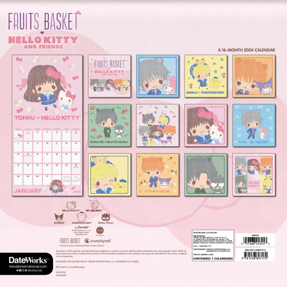 Hello Kitty Fruits Basket 2025 Wall Calendar