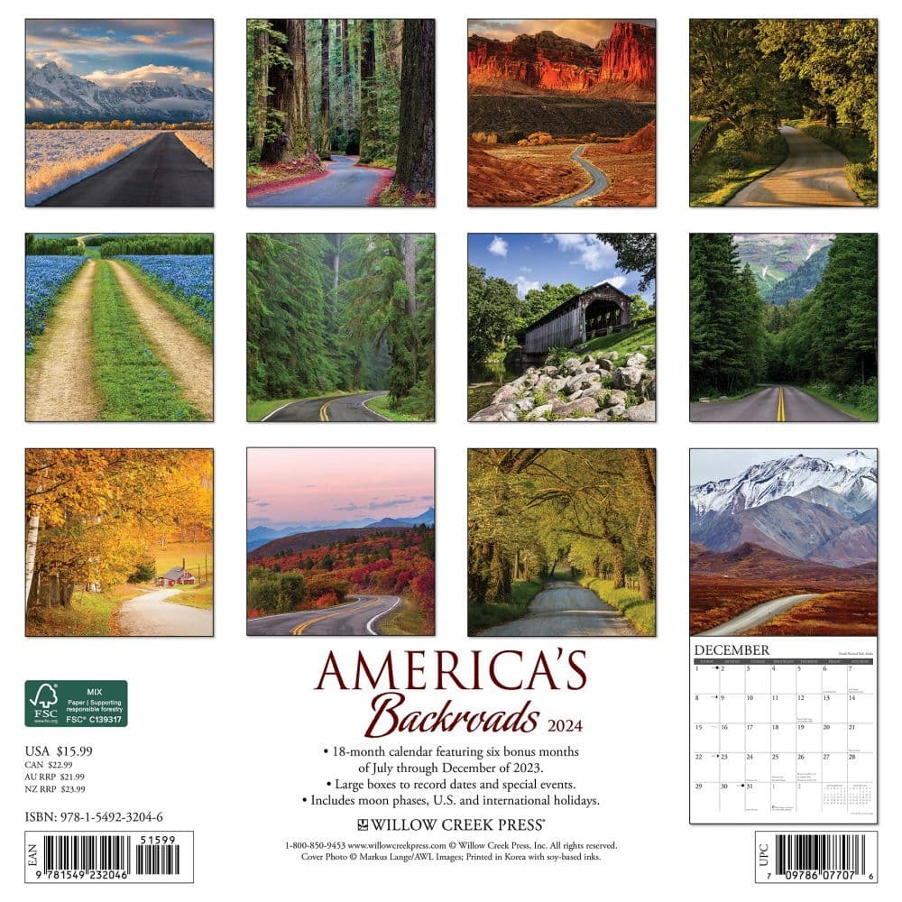 Americas Backroads 2024 Wall Calendar