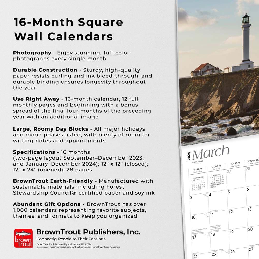 Lighthouses Pacific Coast 2024 Wall Calendar Fourth Alternate Image width=&quot;1000&quot; height=&quot;1000&quot;