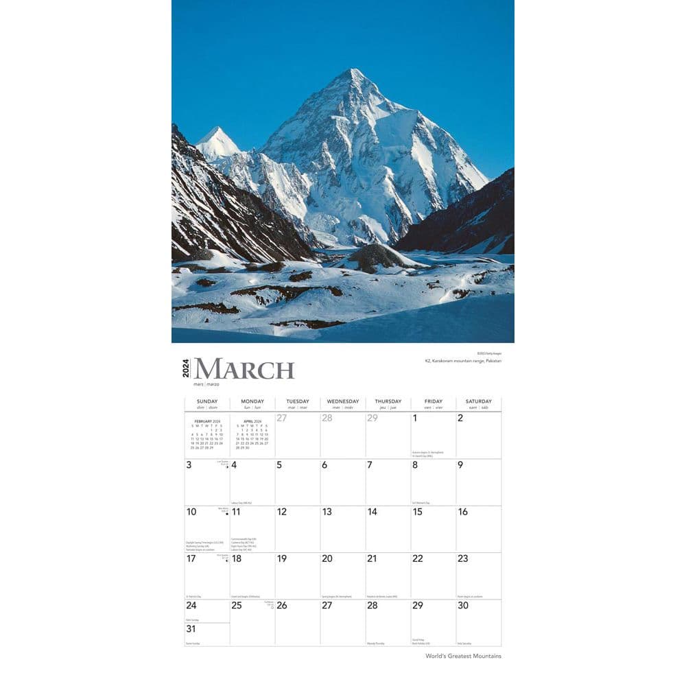 World’s Greatest Mountains 2024 Wall Calendar