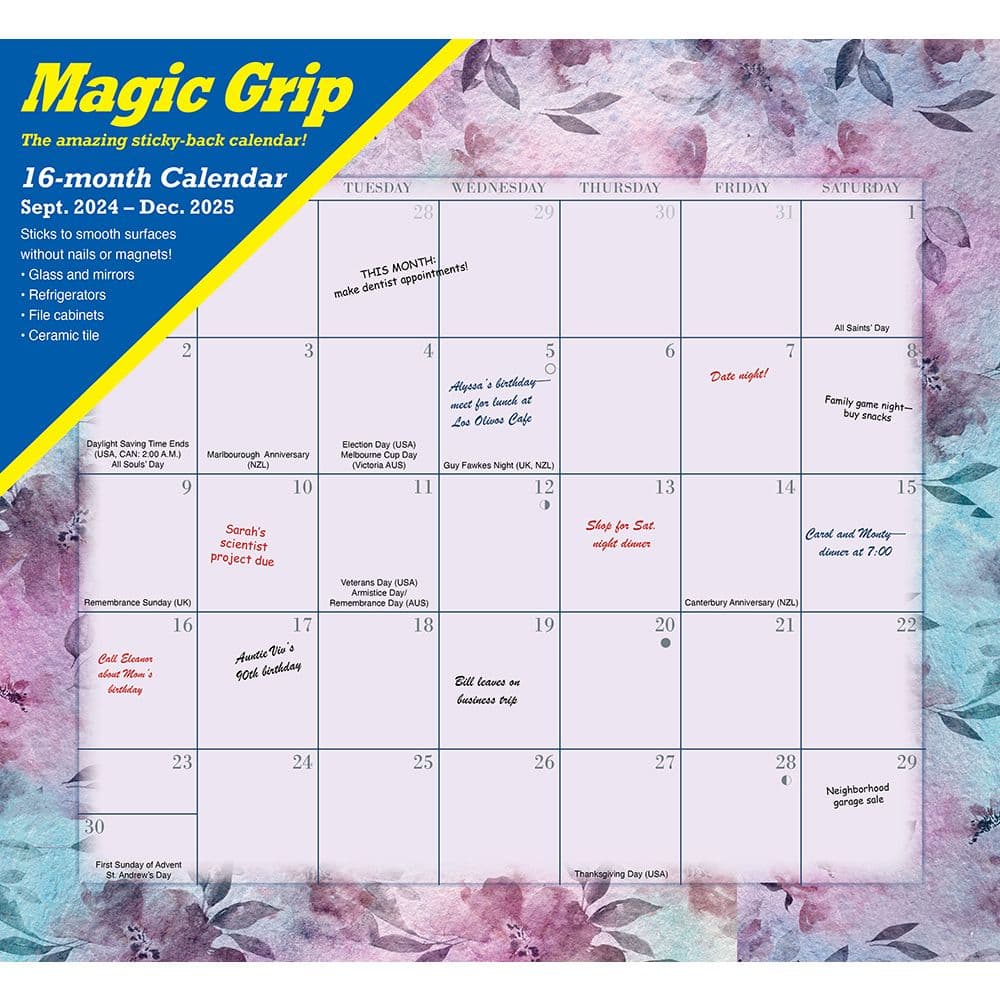 Floral Jumbo Magic Grip 2025 Wall Calendar