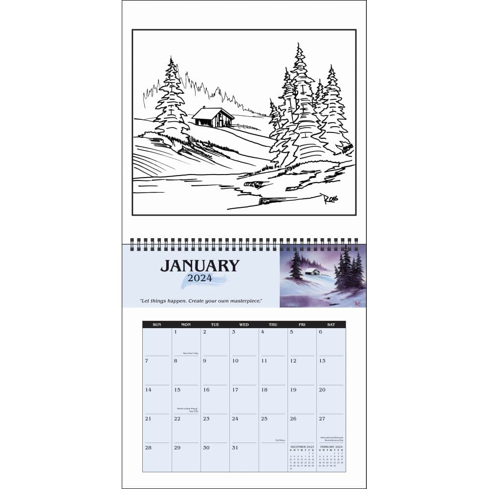 Bob Ross Coloring 2024 Wall Calendar