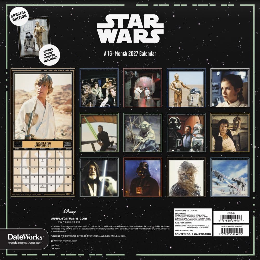 Star Wars Exclusive with Bonus Print 2027 Wall Calendar First Alternate Image