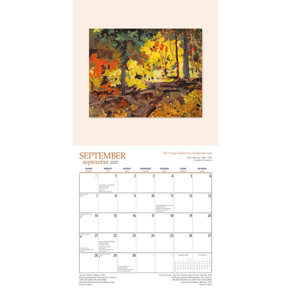 Group of Seven Art Gallery of Ontario French 2025 Wall Calendar interior image