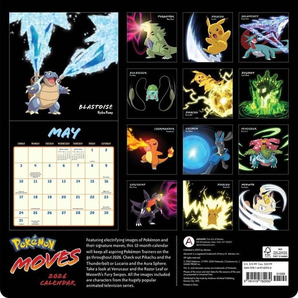 Pokemon Moves 2026 Wall Calendar First Alternate Image
