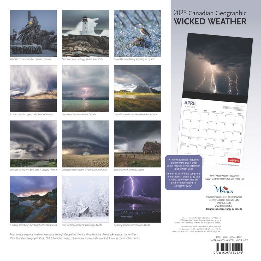 Canadian Geographic Wild Weather 2025 Wall Calendar back cover image