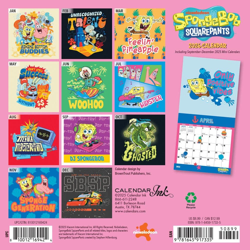 Spongebob 2026 Mini Wall Calendar First Alternate Image