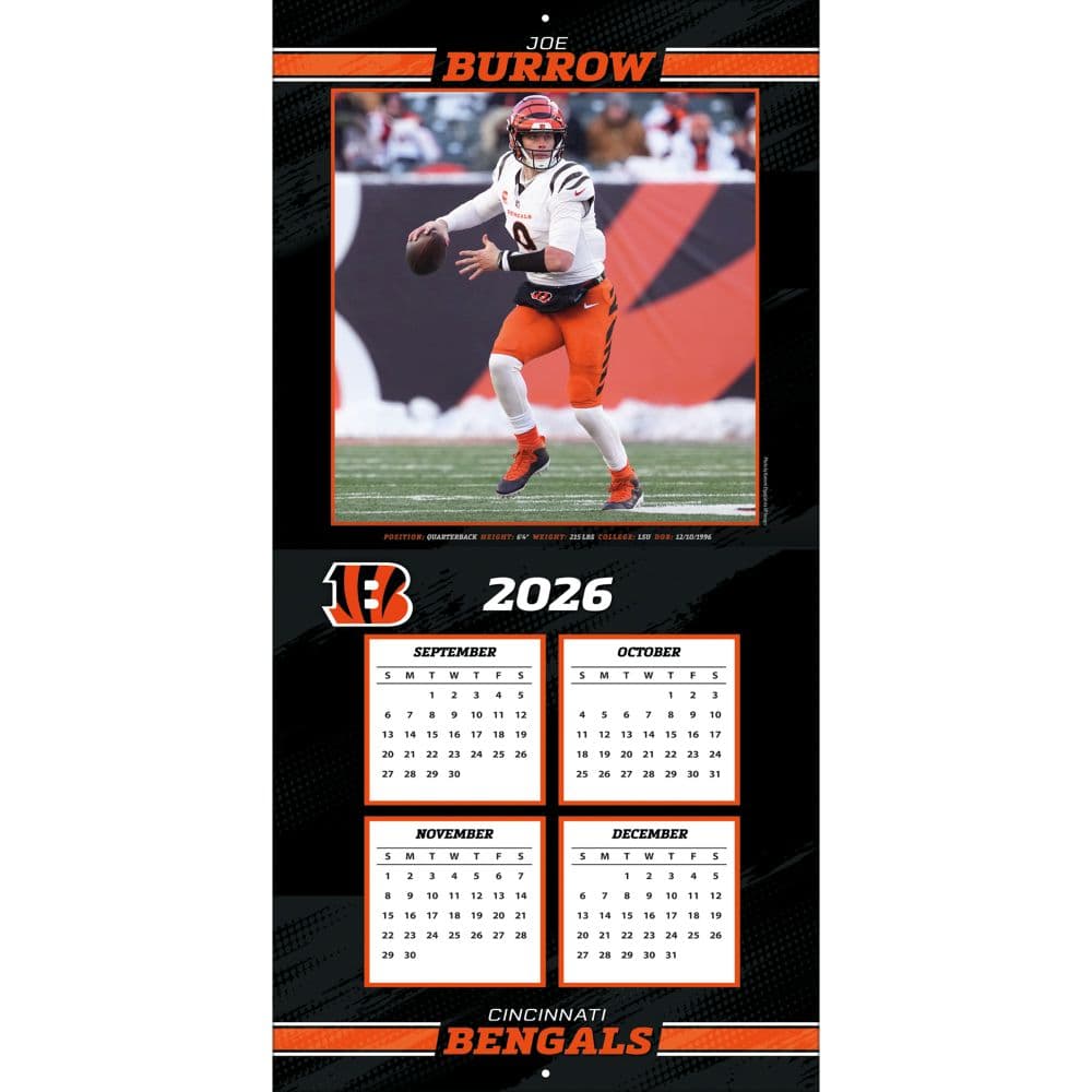 NFL Cincinnati Bengals Joe Burrows 2027 Wall Calendar Second Alternate Image