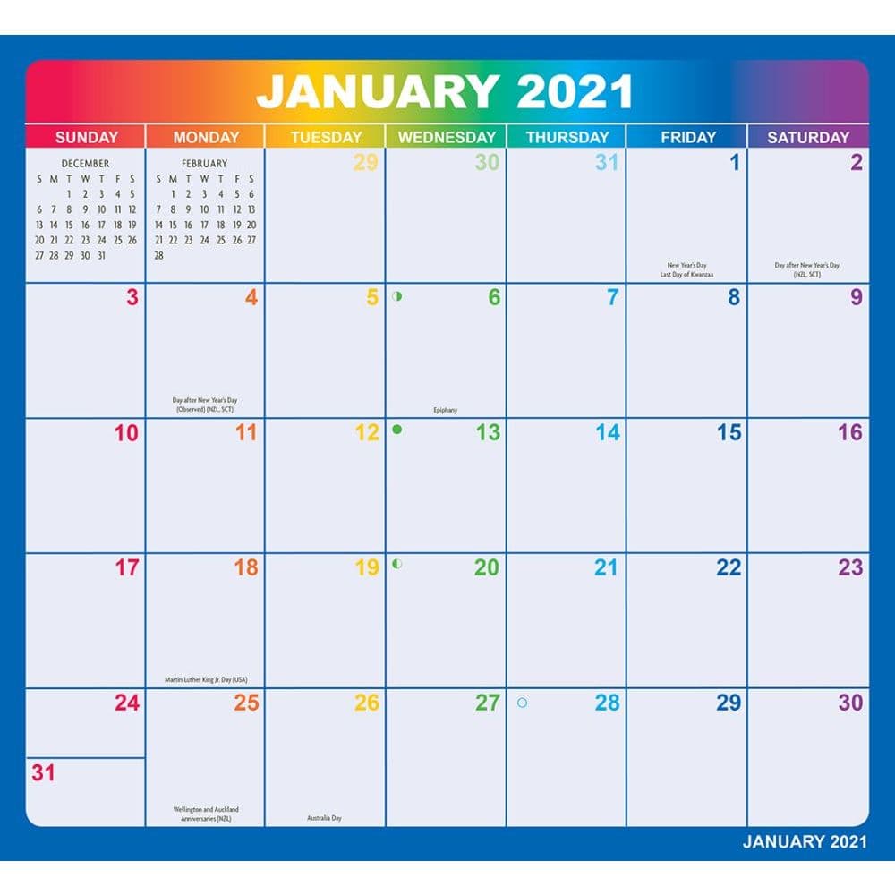 Rainbow Jumbo Magic Grip Wall Calendar