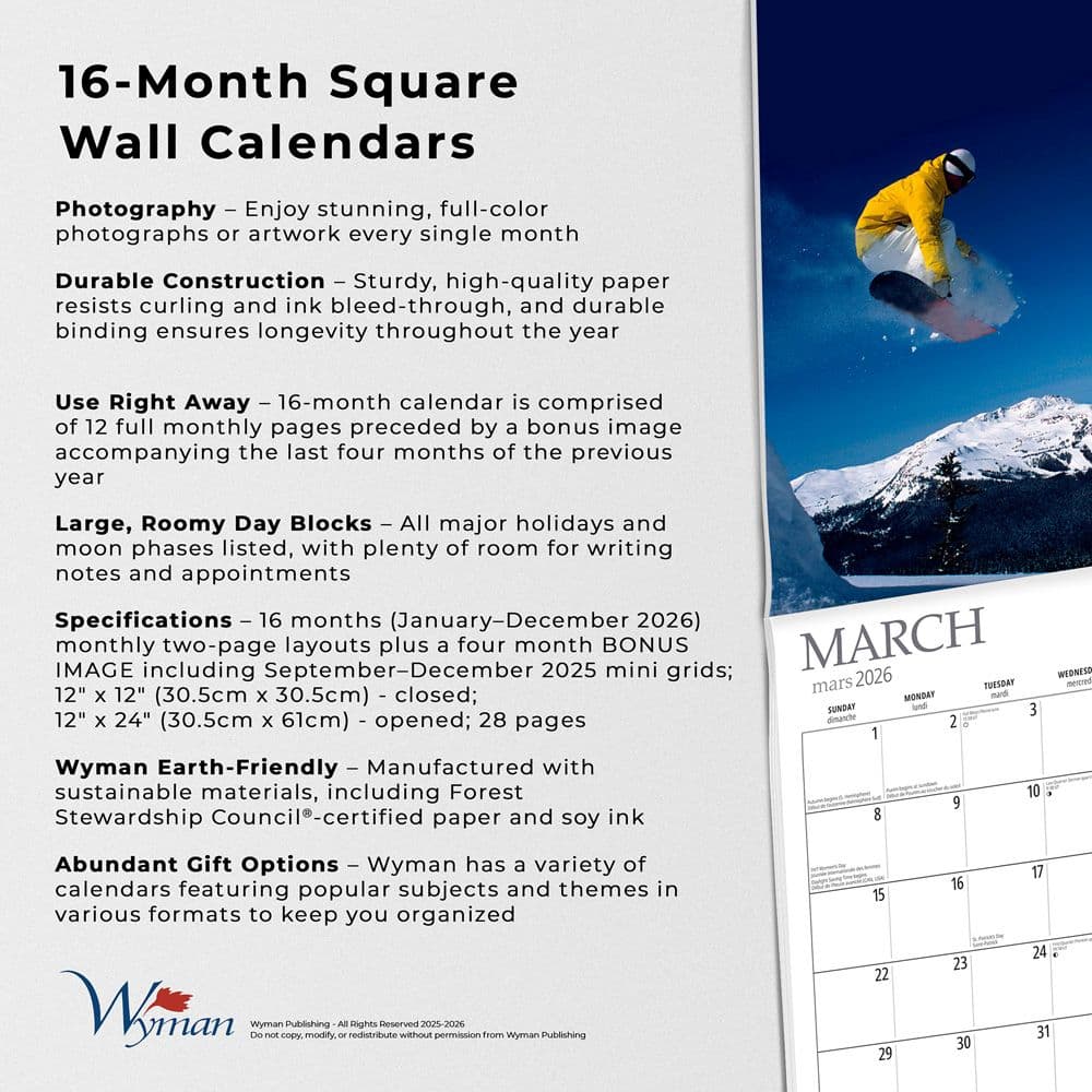 Snowboarding 2026 Wall Calendar Fifth Alternate Image
