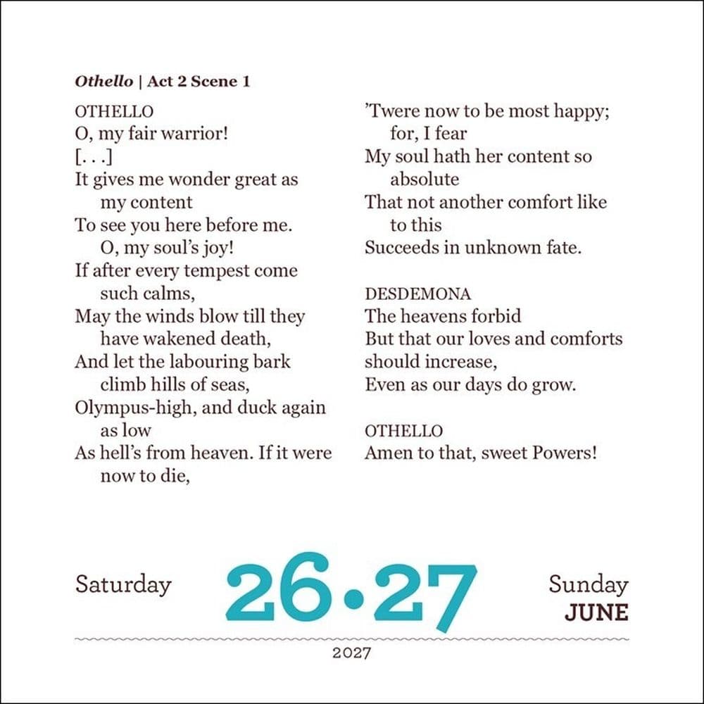 Shakespeare for Every Day of the Year 2027 Desk Calendar Third Alternate Image