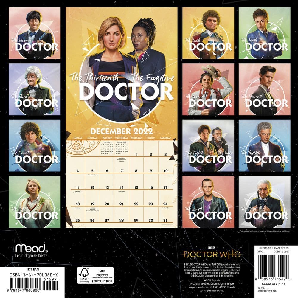Doctor Who 2022 Wall Calendar - Calendars.com