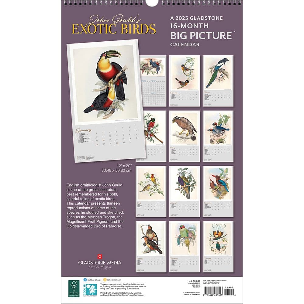 Goulds Exotic Birds Poster 2025 Wall Calendar First Alternate Image width="1000" height="1000"