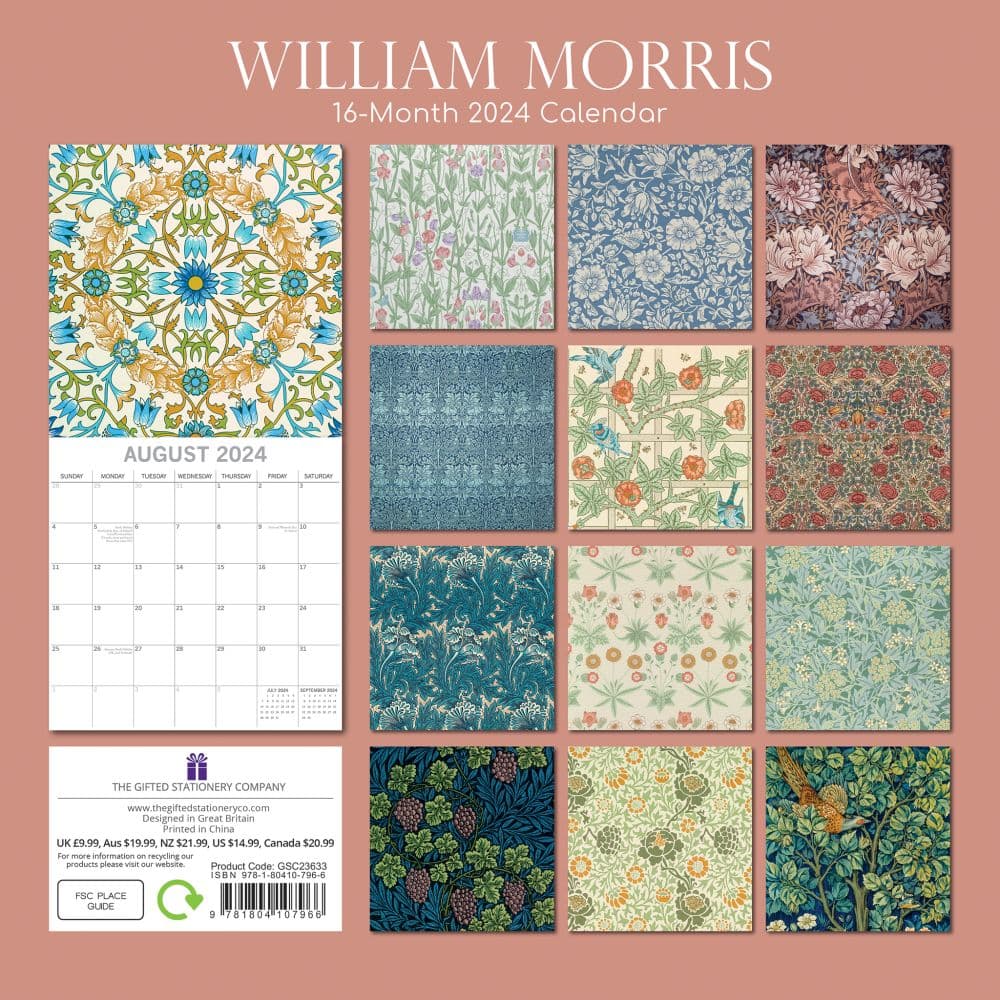 William Morris Rose 2024 Wall Calendar - Calendars.com