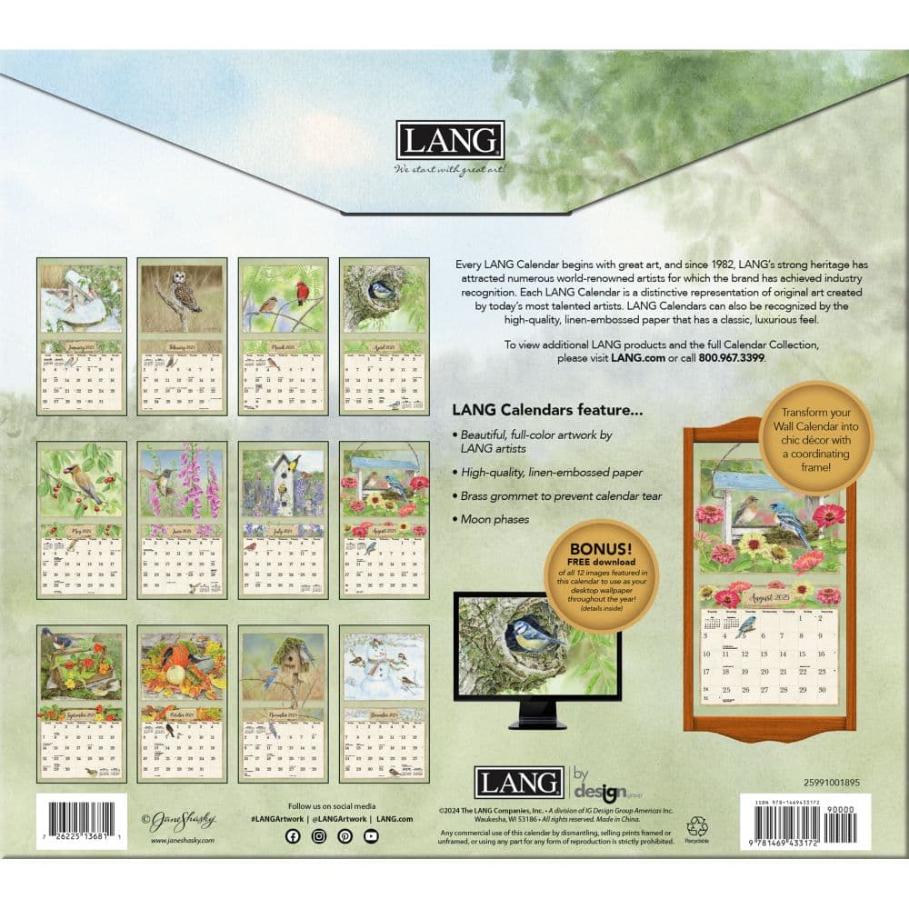 Birds in the Garden 2025 Wall Calendar by Jane Shasky_ALT1