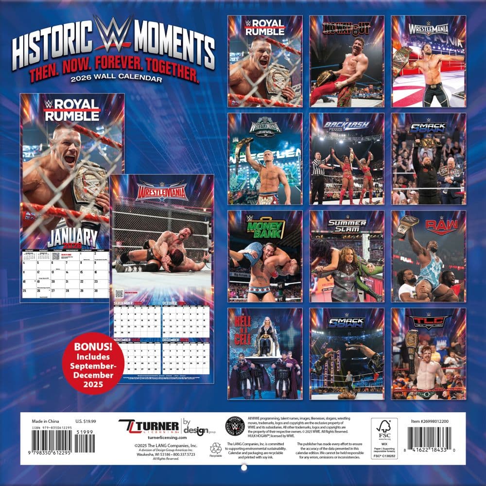 WWE Historical Events 2026 Wall Calendar First Alternate Image