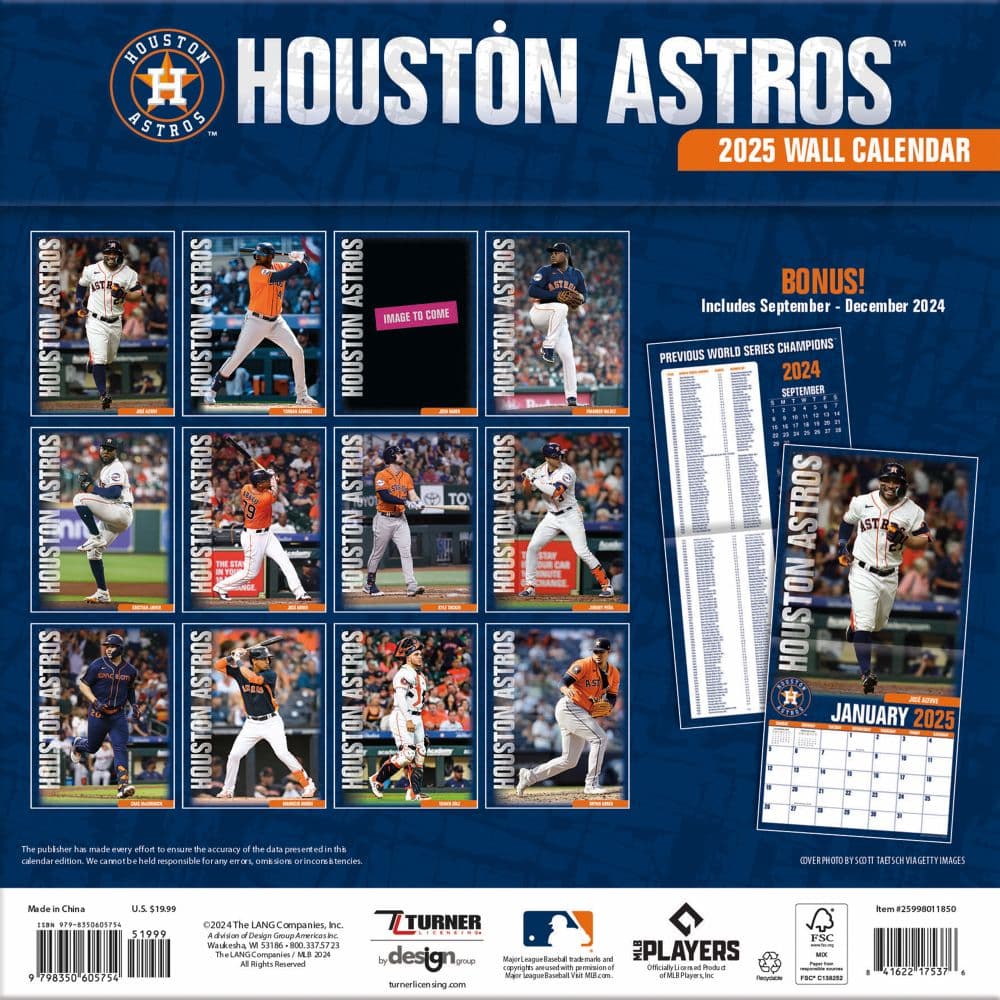 MLB Houston Astros 2025 Wall Calendar First Alternate Image