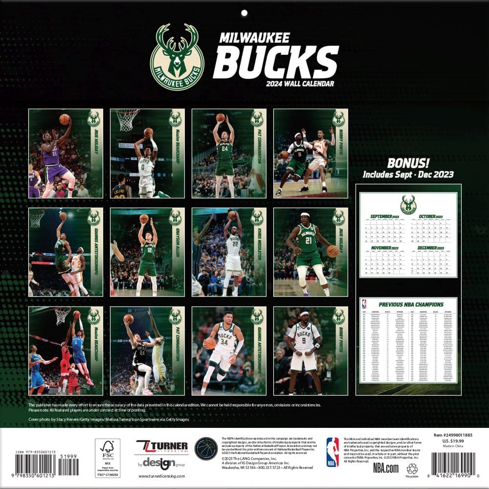 Milwaukee Bucks 2024 Wall Calendar