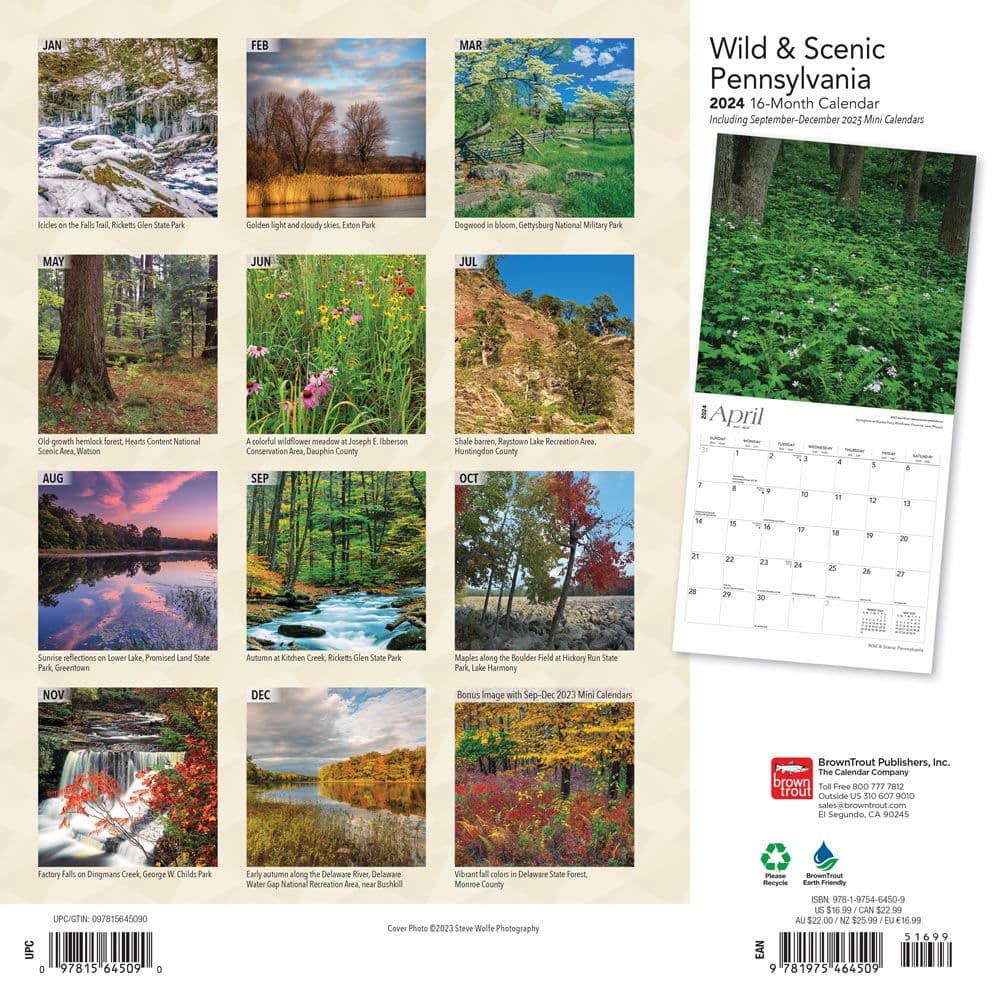 Pennsylvania Wild and Scenic 2024 Wall Calendar