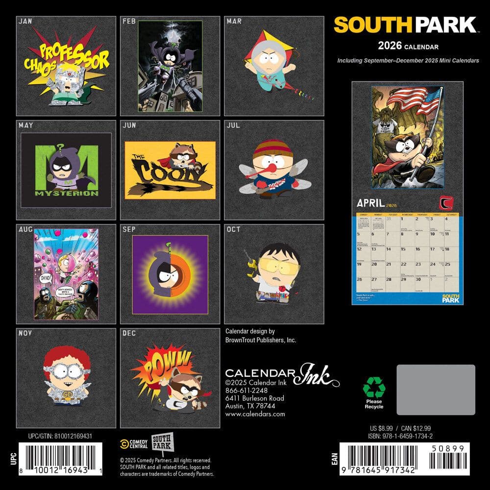 South Park 2026 Mini Wall Calendar First Alternate Image