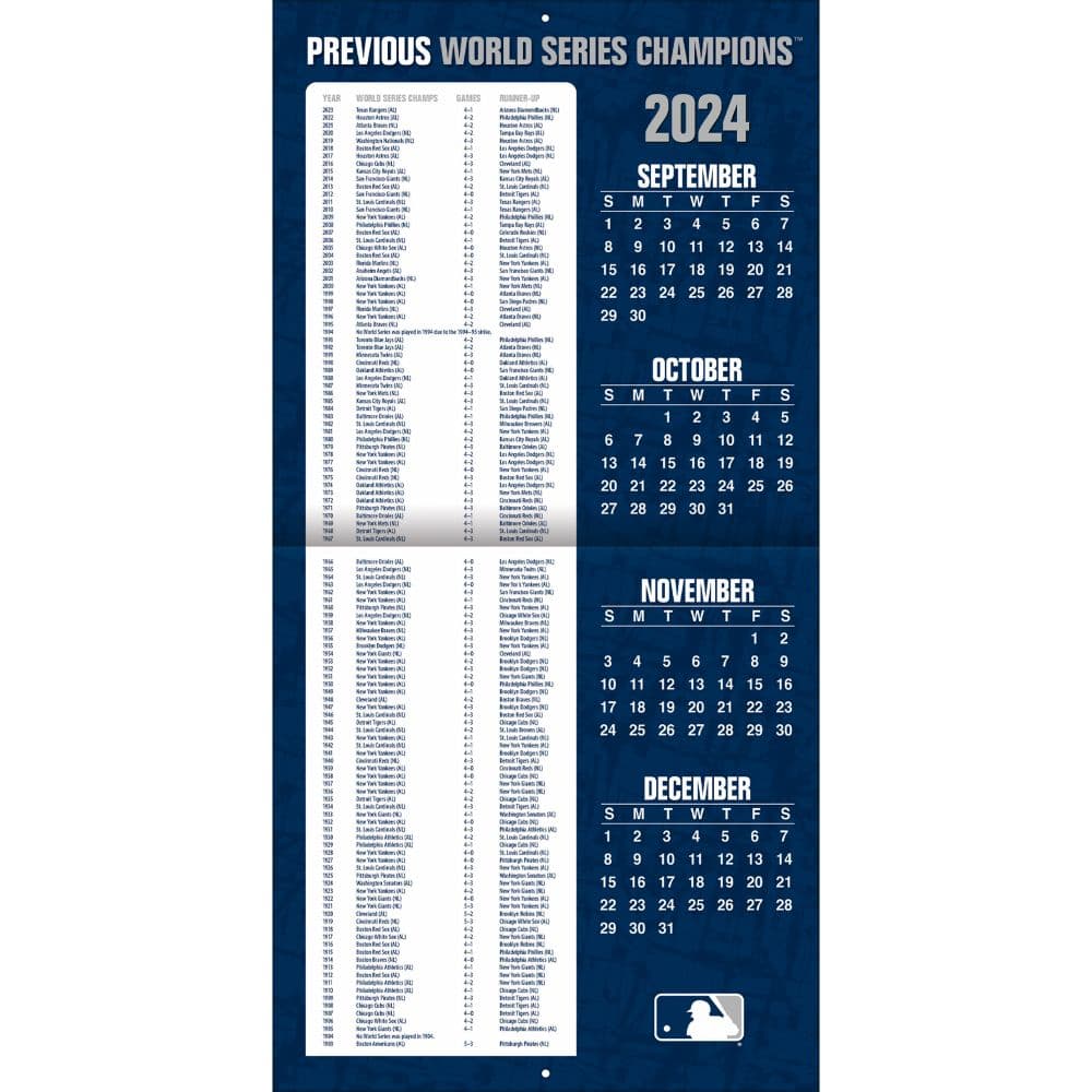 MLB New York Yankees 2025 Wall Calendar Bonus Grid and Previous World Champions List