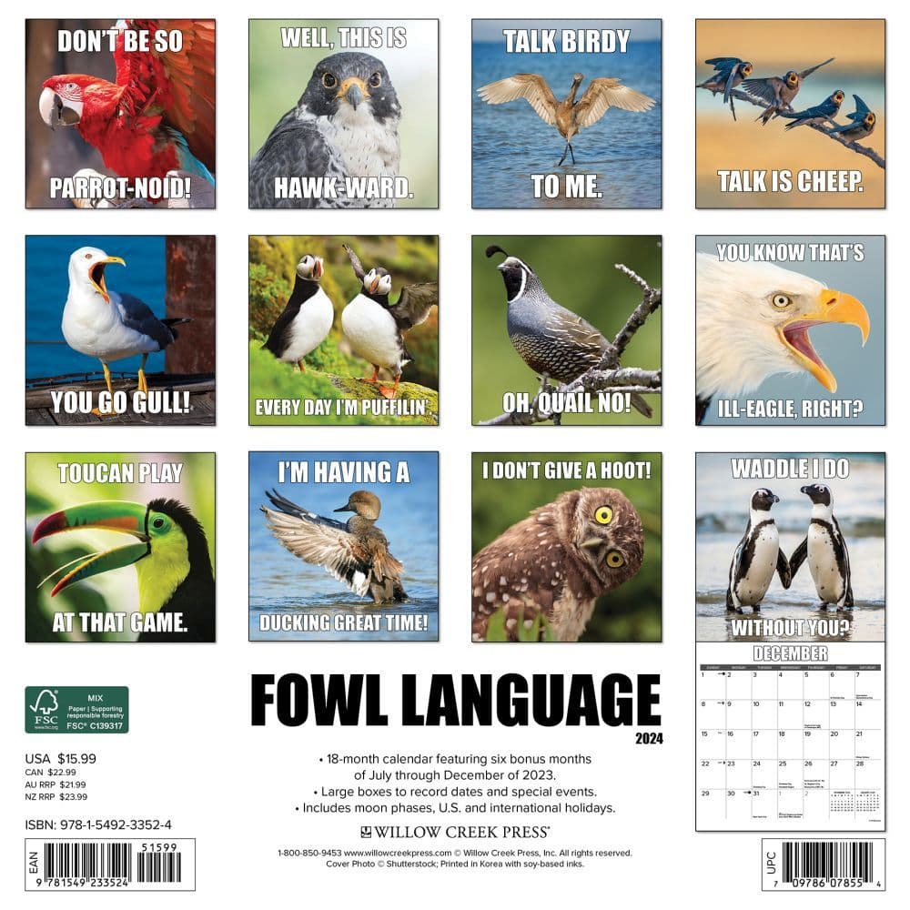 Fowl Language 2024 Wall Calendar