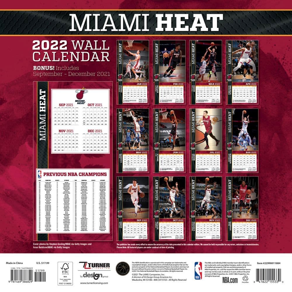 Nba Miami Heat 2022 Wall Calendar Calendars Com