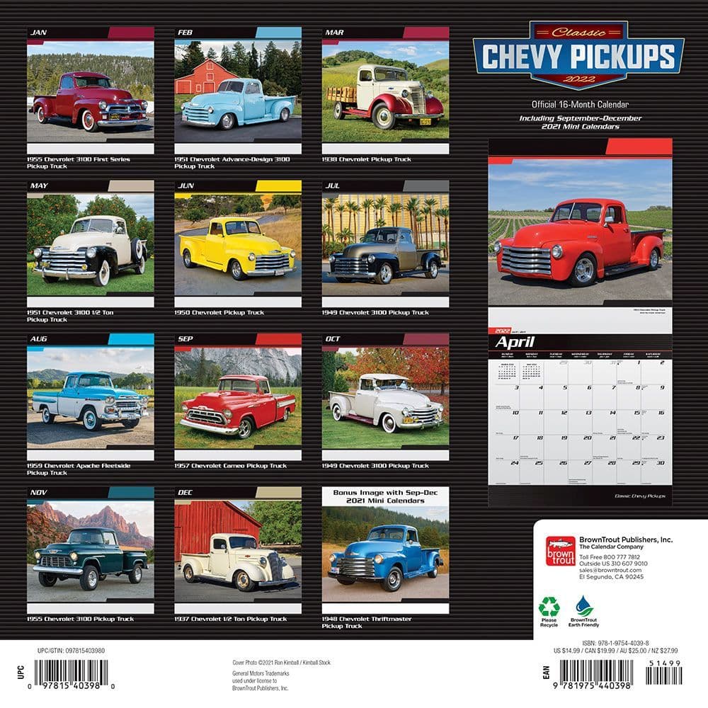 Chevy Classic Pickups 2022 Wall Calendar - Calendars.com