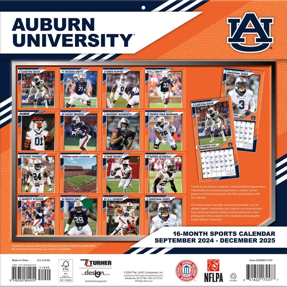 Auburn Tigers 2025 Wall Calendar_ALT3