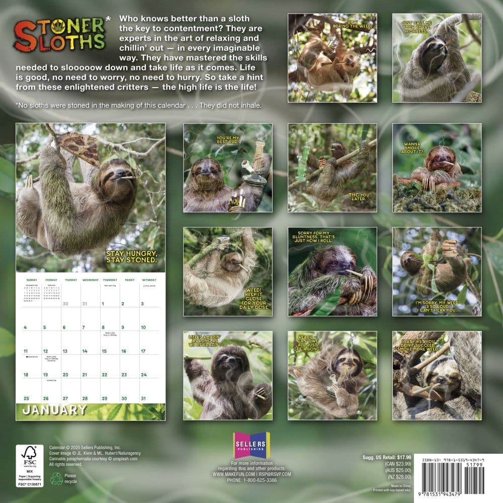 Stoner Sloths 2026 Wall Calendar First Alternate Image